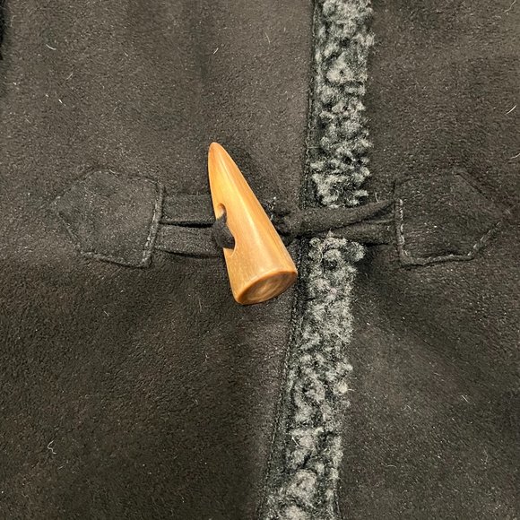 L.L. Bean Women's Microsuede Sherpa Hooded Jacket, Horn Buttons, Black, LP - Picture 4 of 6